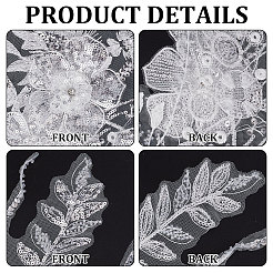 3D 花のポリエステル刺繍をアップリケに縫い付けます。  スパンコールとラインストーン付き  ウェディングドレスの縫製工芸品の装飾  チョンサム  ホワイト  400x335x5mm&nbsp;PATC-WH0008-41