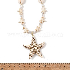 Summer Beach Adjustable Acrylic Starfish Pendant Natural Cowrie Shell & Synthetical Turquoise & Imitation Pearl Beaded Braided Necklaces for Women&nbsp;NJEW-JN06374