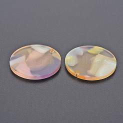 セルロースアセテート（樹脂）ペンダント  フラットラウンド  ゴールド  29.5x2.5mm  穴：1.6mm&nbsp;X-KY-N015-022-01