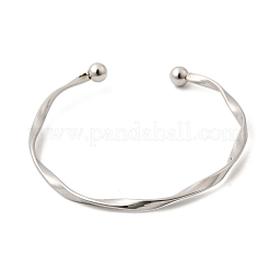 女性用304ステンレススチールカフバングル  ツイスト  ステンレス鋼色  内径：2.28インチ（5.8cm）x2.40インチ（6.1cm）&nbsp;BJEW-D407-01P
