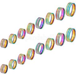 16個 8サイズ 201ステンレススチール ダブルグルーブバンドリング 女性用  虹色  usサイズ[12]（5mm）〜usサイズ1/4（15.9mm）  14個/サイズ&nbsp;RJEW-UN0002-35R