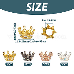 20 個 4 色の亜鉛合金ヨーロッパビーズ  ラインストーン付き  大穴ビーズ  クラウン  ミックスカラー  11.5~12x6mm  穴：5.5mm  5個/カラー&nbsp;FIND-TA0004-03