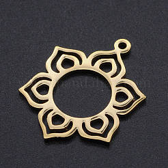 304ステンレスペンダント  レーザーカットペンダント  花  ゴールドカラー  25x19.5x1mm  穴：1.5mm&nbsp;STAS-T054-JN780-2