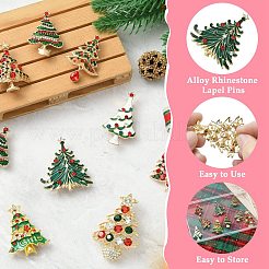 クリスマスツリーのエナメルピン9個、9つのスタイル  バックパック服用の合金ラインストーンラペルピン  ライトゴールド  ミックスカラー  34.5~54x26.5~42.5mm  1個/スタイル&nbsp;JEWB-CJ0003-28