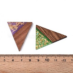 不透明樹脂とクルミ材のペンダント  三角形のチャーム  キラキラパウダー＆金箔付き  ミックスカラー  35~36.5x30.5~31x3~3.5mm  穴：2mm&nbsp;RESI-T060-18M