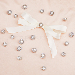 20個 2スタイル ABSプラスチック模造パールシャンクボタン  合金パーツ  1穴  花  プラチナ  15~17.5x10.5mm  穴：2~2.4mm  10個/スタイル&nbsp;BUTT-DC0001-06P