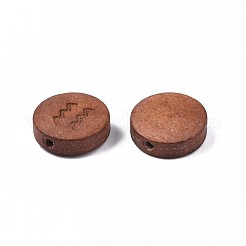 レーザー彫刻された木製ビーズ  星座12個のフラットラウンド  染め  キャメル  水瓶座  12x4mm  穴：1.6mm&nbsp;WOOD-S053-53B