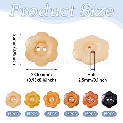 90Pcs 6 Colors 2-Hole Wood Flower Buttons&nbsp;BUTT-TA0001-40D