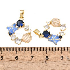 真鍮製マイクロパヴェキュービックジルコニアペンダント  エナメル  18KGP本金メッキ  シェル形状  20x18x3mm  穴：4x2.5mm&nbsp;KK-C248-12G