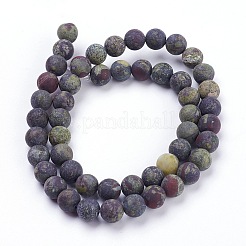 天然石ブラッドストーンビーズ連売り  艶消し  ラウンド  6mm  穴：1mm  約62個/連  15.3インチ（39cm）&nbsp;G-F520-59-6mm