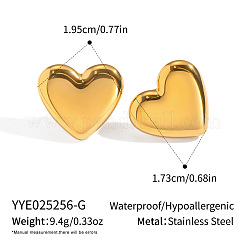 304ステンレススチールハートスタッドピアス  18KGP本金メッキ  19.5x17.3mm&nbsp;XC7355-1