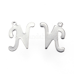変色しにくい304ステンレススチールの文字チャーム  文字.n  ステンレス鋼色  14x11x0.8mm  穴：1mm&nbsp;STAS-F039-01N-P