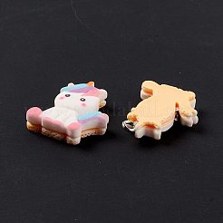 不透明樹脂ユニコーン ペンダント  プラチナトーンの鉄ループ付き  カラフル  23.5x20x6mm  穴：2mm&nbsp;RESI-G040-A01