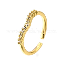Brass Micro Pave Clear Cubic Zirconia Cuff Rings for Women&nbsp;RJEW-H247-07G