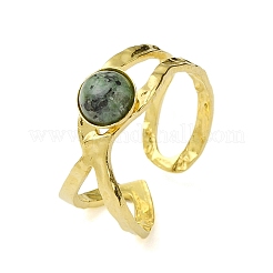 Ion Plating(IP) Round Natural African Jade Finger Rings&nbsp;RJEW-H233-01G-05