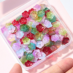 200個の透明スプレー塗装ガラスビーズ  さくらの花  ミックスカラー  9.5x10x3mm  穴：1.2mm&nbsp;GLAA-SC0002-85