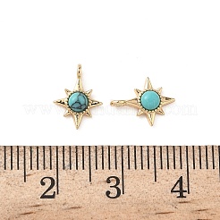 合成ターコイズのスターチャーム  真鍮のセッティングで  18KGP本金メッキ  10x8x3mm  穴：1mm&nbsp;KK-L250-04G