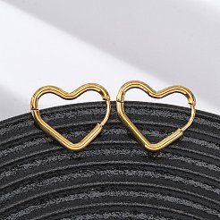 201 ステンレススチールフープピアス  316サージカルステンレススチールピン付き  18KGP本金メッキ  ハート  17.5x19.5x2mm&nbsp;EJEW-Z127-01G-05