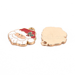 環境に優しい合金エナメルペンダント  カドミウムフリーと鉛フリー＆ニッケルフリー  クリスマスサンタクロース  ライトゴールド  ホワイト  24.5x21.5x2mm  穴：2.5mm&nbsp;X-ENAM-T011-55-NR