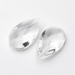多面カットティアドロップガラスペンダント  透明  38x22.5x12mm  穴：1.5mm&nbsp;GLAA-R149-01