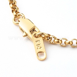 304ステンレススチールローロチェーンブレスレット  ゴールドカラー  7-1/2インチ（19cm）&nbsp;BJEW-JB06447-03