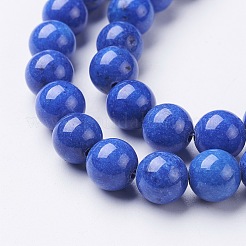 天然石馬山ジェイドラウンドビーズ連売り  染め  ブルー  10mm  穴：1mm  約41個/連  15.7インチ&nbsp;G-D263-10mm-XS08