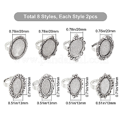 16Pcs 8 Style Adjustable Iron Finger Ring Components Alloy Cabochon Bezel Settings&nbsp;MAK-SC0001-07AS