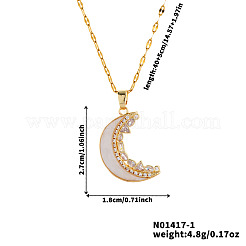 Minimalist Brass Sparkling Clear Cubic Zirconia Moon Pendant Necklaces&nbsp;MH1513-1