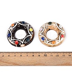 手作りの磁器のペンダント  リング  ファンシーアンティーク施釉磁器  小麦  46~48x10~12mm  穴：19~19.5mm&nbsp;PORC-T133-54