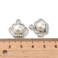 ラインストーン ペンダント付き合金  ABSの模造パールと  クラウンチャーム  プラチナ  17x17x9mm  穴：2.2mm&nbsp;FIND-B032-02P
