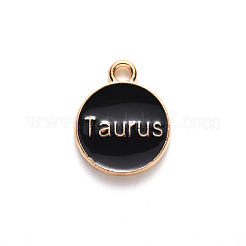 合金エナメルチャーム  星座とフラットラウンド  ライトゴールド  ブラック  牡牛座  15x12x2mm  穴：1.5mm  50個/箱&nbsp;ENAM-SZ0001-27C-C