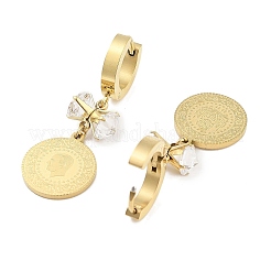 Flat Round with Humen 304 Stainless Steel Dangle Earrings&nbsp;EJEW-L283-060G