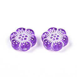 透明なアクリルビーズ  花  青紫色  12x12x3.6mm  穴：1.2mm  約1190個/500g&nbsp;TACR-T028-47