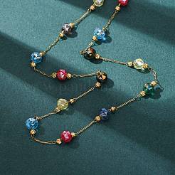 304 Stainless Steel with Faceted Round Glass Bead Cable Chain Necklaces for Women&nbsp;NJEW-G190-02G