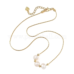 Natural Pearl Two Sides Polished Beaded Pendant 304 Stainless Steel Boston Link Chain Necklaces for Women&nbsp;NJEW-JN06419-04