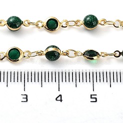 Handmade Green Glass Flat Round & Round Link Chains&nbsp;KK-F871-55G