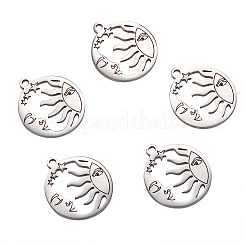 ステンレスペンダント201個  中空  太陽と星のあるフラットラウンド  ステンレス鋼色  17x15x1mm  穴：1.4mm&nbsp;STAS-CJC0007-04