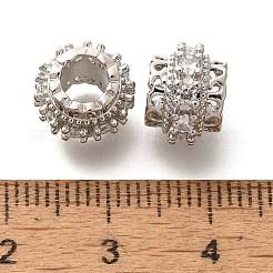 真鍮マイクロペーブクリアキュービックジルコニアヨーロッパビーズ  バレル大きな穴ビーズ  ラックメッキ長持ちメッキ  鉛フリー＆カドミウムフリー  ラウンド  プラチナ  10x7.5mm  穴：4.5mm&nbsp;KK-H508-13P