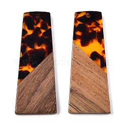 不透明な樹脂とクルミ材のペンダント  グリッターパウダー付き  台形  サドルブラウン  49x19x3.5mm  穴：2mm&nbsp;RESI-T058-04C