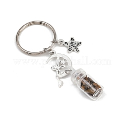 7Pcs 7 Styles Glass Bottle with Chakra Gemstone Chip Inside Keychains&nbsp;KEYC-JKC01393-01