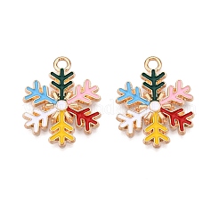 クリスマステーマ合金エナメルペンダント  カドミウムフリー＆鉛フリー  ライトゴールド  スノーフレーク  23.5x19x1.5mm  穴：2mm&nbsp;ENAM-T020-10C