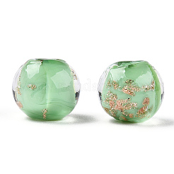 明るい手作りの金の砂のランプワークビーズ  暗闇で光る  ラウンド  アクアマリン  12x11.5mm  穴：1.5mm&nbsp;LAMP-N024-05B-02