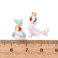 合金エナメルチャーム  ボールチャーム付きイルカ  ゴールドカラー  ミックスカラー  17.5x13.5x4.5mm  穴：1.5mm  約4個/セット&nbsp;ENAM-K085-01
