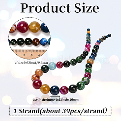 天然縞瑪瑙のグラデーションビーズ1連  染め＆加熱  ラウンド  グレードA  ミックスカラー  6~16mm  穴：0.8mm&nbsp;G-PA0002-04A