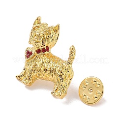 かわいい子犬のブローチ  ラインストーンのラペルピンが付いた金色のオーリー  レッド  28x25mm&nbsp;JEWB-Z026-02B
