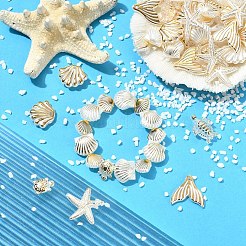 240 個 8 スタイル ABS プラスチック模造パールビーズ  混合図形  ゴールドライン入り  半分メッキ  ホワイト  10~20x9~20x3~7.5mm  穴：1.4~18mm  約30個/スタイル&nbsp;OACR-YW0004-46