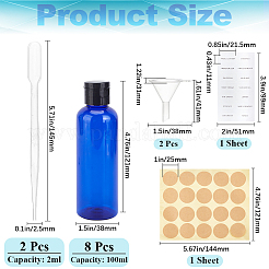 ペット用フリップトップキャップボトル  粘着ラベルステッカー、長方形のPVCステッカー、使い捨てプラスチックスポイト、漏斗ホッパー付き  ミディアムブルー  3.8~14.5x0.25~12.1cm  容量：100ml（3.38fl.oz）&nbsp;AJEW-GF009-91A