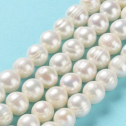 天然養殖淡水パールビーズ連売り  ポテト  グレード2 A  アンティークホワイト  9~10x9~10mm  穴：0.6mm  約38個/連  14.76''（37.5センチメートル）&nbsp;PEAR-E019-01