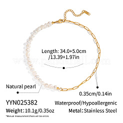 Natural Freshwater Pearl Beaded and 304 Stainless Steel Paperclip Chain Necklaces for Women&nbsp;IH6413-1