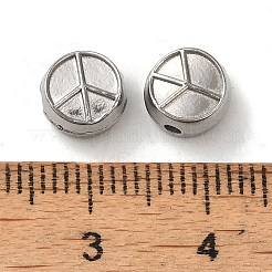 変色しにくい304ステンレススチールビーズ  ピースサイン付きのフラットラウンド  ステンレス鋼色  7.5x4.5mm  穴：1.4mm&nbsp;STAS-K285-10P